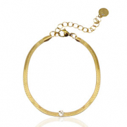 Roestvrij stalen (RVS) Stainless steel snake armbanden crystal Gold-crystal