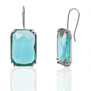 Oorbellen / oorstekers van Crystal Glass rechthoek Blue-silver