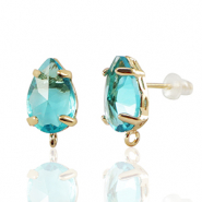 Oorbellen / oorstekers van Crystal Glass met oogje druppel Blue-gold