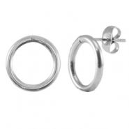Roestvrij stalen (RVS) Stainless steel onderdelen oorbellen / oorstekers 14mm Silver