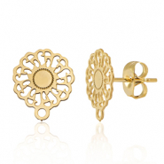 Roestvrij stalen (RVS) Stainless steel onderdelen oorbellen / oorstekers 14mm bloem met oogje Gold