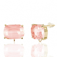Oorbellen / oorstekers van Crystal Glass met oogje rechthoek Peach-gold