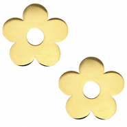Roestvrij stalen (RVS) Stainless steel bedels bloem Gold