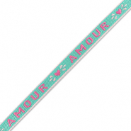 Lint met tekst "amour" Dark turquoise-fuchsia