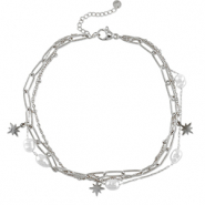Roestvrij stalen (RVS) Stainless steel enkelbandjes pearl Silver-white