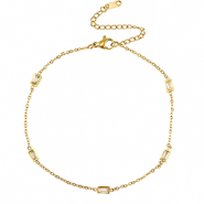 Roestvrij stalen (RVS) Stainless steel enkelbandjes crystal Gold