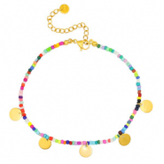 Roestvrij stalen (RVS) Stainless steel enkelbandjes rocailles en muntjes Goud-multicolour