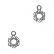 Roestvrij stalen (RVS) Stainless steel bedels bloem Antiek zilver