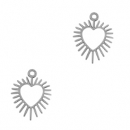 Roestvrij stalen (RVS) Stainless steel bedels hart Antiek zilver