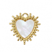 Roestvrij stalen (RVS) Stainless steel bedels schelp hart Gold-white (natuurlijke kleur)