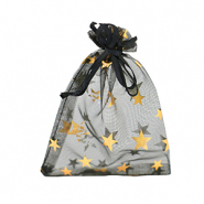 Sieraad zakje organza 9x12cm ster Black-gold