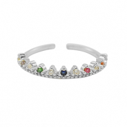 Brass TQ metaal ring zirkonia Silver-multicolour