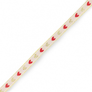 Lint met tekst hartjes Pale pink-gold red