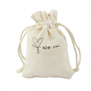 Sieraad zakje linnen "with love" Off white