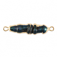BQ Zoetwaterparels tussenstuk tooth Gold-dark peacock blue