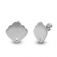 Roestvrij stalen (RVS) Stainless steel oorbellen schelp Silver