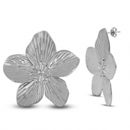 Roestvrij stalen (RVS) Stainless steel oorbellen / oorstekers bloem Silver