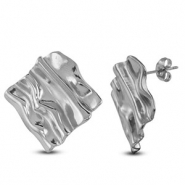 Roestvrij stalen (RVS) Stainless steel oorbellen / oorstekers vierkant Silver