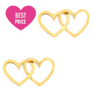 Roestvrij stalen (RVS) Stainless steel bedels/tussenstuk double heart Goud