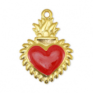 Bedels DQ metaal hart Pearl Red-Goud (nikkelvrij)