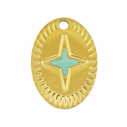 Roestvrij stalen (RVS) Stainless steel bedels ovaal ster Gold-mint green