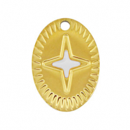 Roestvrij stalen (RVS) Stainless steel bedels ovaal ster Gold-white