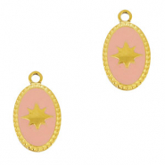 Roestvrij stalen (RVS) Stainless steel bedels ovaal zon Gold-pink