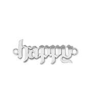 Roestvrij stalen (RVS) Stainless steel bedels tussenstuk ''happy'' Silver