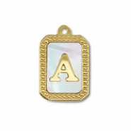 Roestvrij stalen (RVS) Stainless steel bedel schelp letter A Gold-white (natuurlijke kleur)