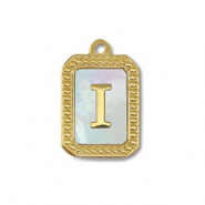 Roestvrij stalen (RVS) Stainless steel bedel schelp letter I Gold-white (natuurlijke kleur)