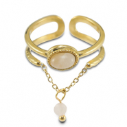 Roestvrij stalen (RVS) Stainless steel ringen met natuursteen Gold-off white-white