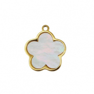 Roestvrij stalen (RVS) Stainless steel bedel schelp bloem Gold-white (natuurlijke kleur)
