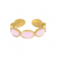 Roestvrij stalen (RVS) Stainless steel ringen enamel ovaal Lilac-gold