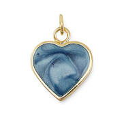 Brass TQ metaal bedels hart Gold-blue marble