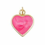 Brass TQ metaal bedels hart Gold-dark pink marble