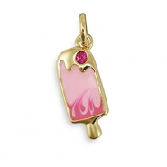 Brass TQ metaal bedels zirkonia ijslolly Gold-pink