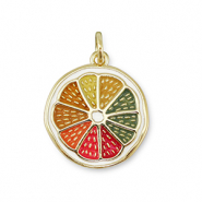Brass TQ metaal bedels plakje fruit Gold-multicolor
