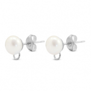 Roestvrij stalen (RVS) Stainless steel onderdelen oorbellen / oorstekers imitatie parel met oogje 8mm Silver