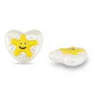 Acryl kralen hart met ster Pearl-yellow-black