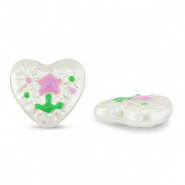 Acryl kralen hart met bloem Pearl-lilac pink-green
