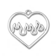 Bedels metaal hart met vlammen Silver