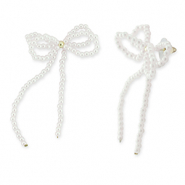 Trendy oorbellen/oorstekers kralen strik White-gold