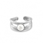 Roestvrij stalen (RVS) Stainless steel ringen parel Silver-white