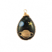 Resin hangers ovaal galaxy Gold-blue-glitter