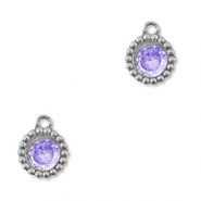 Roestvrij stalen (RVS) Stainless steel bedels zirkonia rond Silver-purple