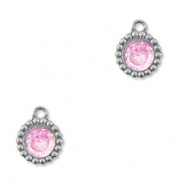 Roestvrij stalen (RVS) Stainless steel bedels zirkonia rond Silver-light pink