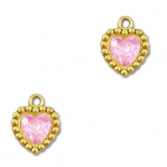Roestvrij stalen (RVS) Stainless steel bedels zirkonia hart Gold-light pink