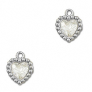 Roestvrij stalen (RVS) Stainless steel bedels zirkonia hart Silver-transparent