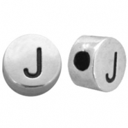 DQ metalen letterkraal J Antiek zilver (nikkelvrij)