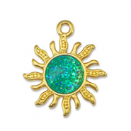 Bedels DQ metaal zon Glitter Turquoise-Goud (nikkelvrij)